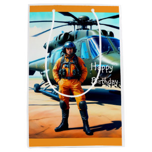 Helicopter Pilot Birthday Medium Gift Bag