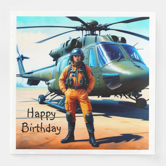 Helicopter Pilot Birthday Napkin (Front)