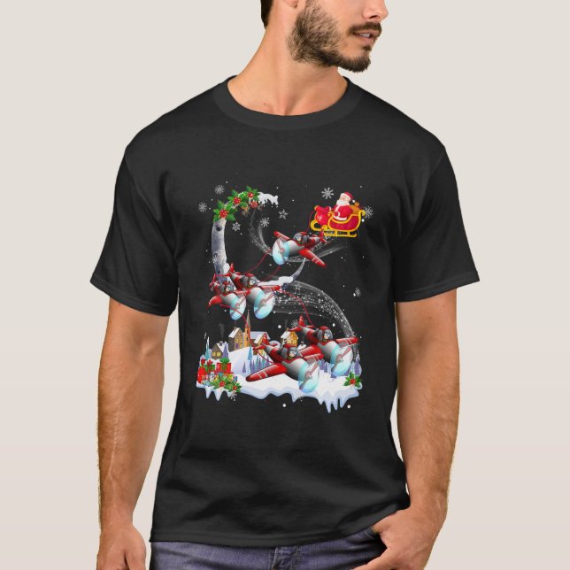 Helicopter Reindeer Santa Funny Pilot Christmas T-Shirt (Front)