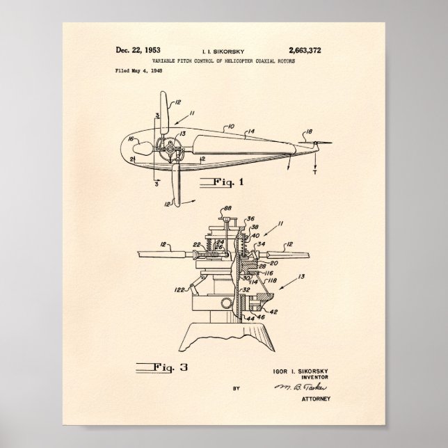 Helicopter Rotors 1953 Patent Art Old Peper Poster (Front)