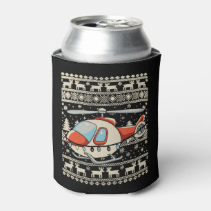 Helicopter Santa Hat Christmas Lights Ugly Xmas Can Cooler