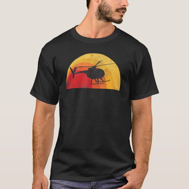 Helicopter Silhouette Md 500 Sunset Pilot T-Shirt (Front)