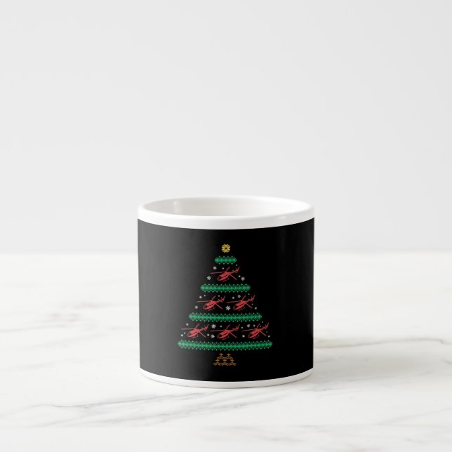 Helicopter Ugly Christmas Pilot Xmas Tree Gift Espresso Cup (Front)