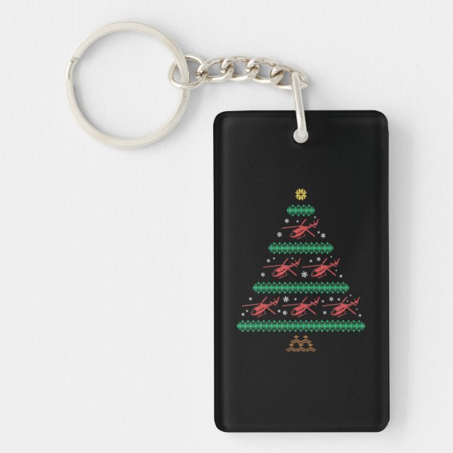 Helicopter Ugly Christmas Pilot Xmas Tree Gift Key Ring (Front)