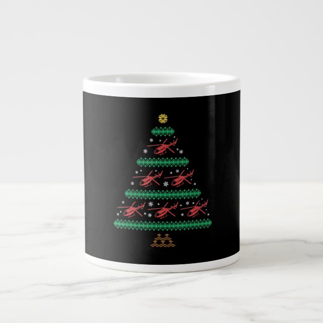 Helicopter Ugly Christmas Pilot Xmas Tree Gift Large Coffee Mug (Front)