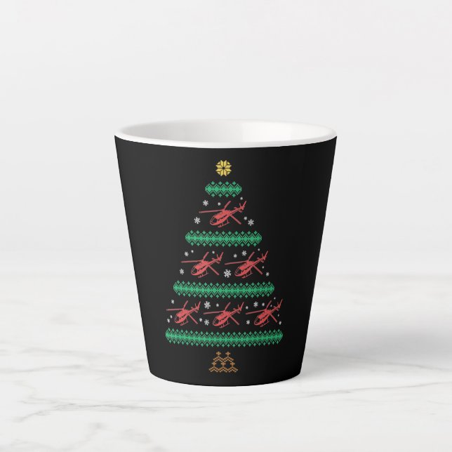 Helicopter Ugly Christmas Pilot Xmas Tree Gift Latte Mug (Front)