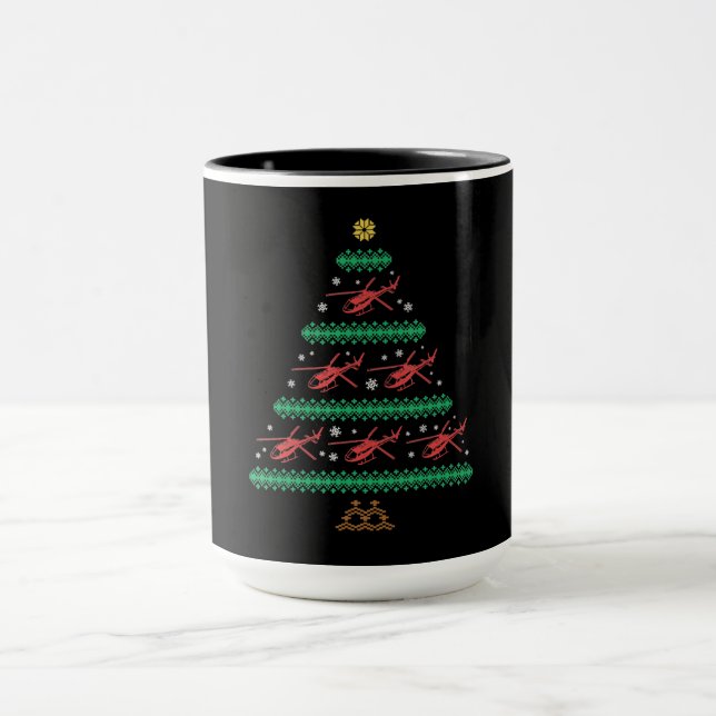 Helicopter Ugly Christmas Pilot Xmas Tree Gift Mug (Center)