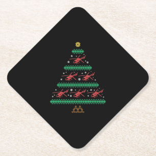 Helicopter Ugly Christmas Pilot Xmas Tree Gift Paper Coaster