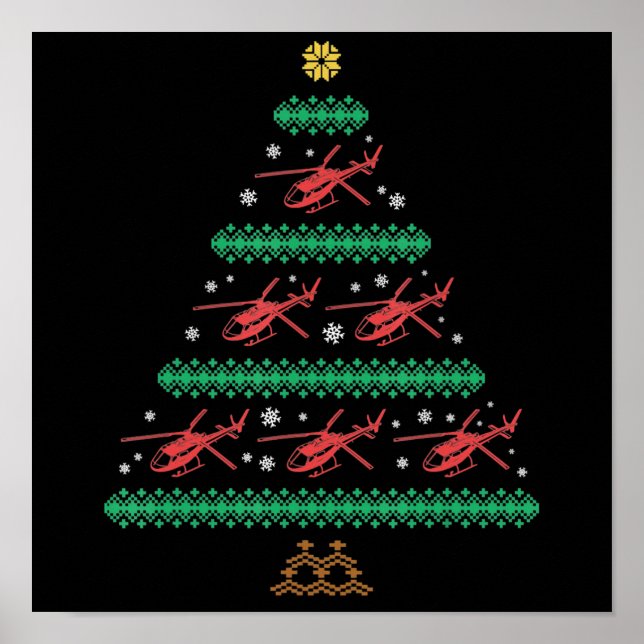 Helicopter Ugly Christmas Pilot Xmas Tree Gift Poster (Front)