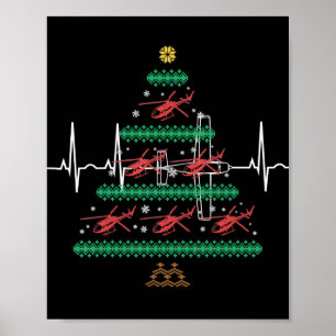 Helicopter Ugly Christmas Pilot Xmas Tree Gift Poster