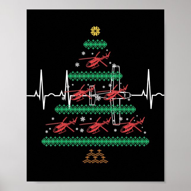 Helicopter Ugly Christmas Pilot Xmas Tree Gift Poster (Front)
