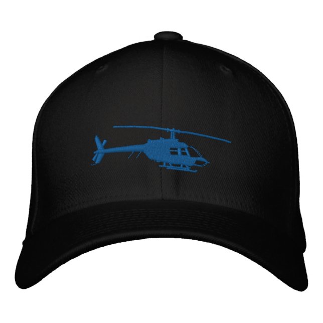 Helicopter Urban Chopper Silhouette Flying Embroidered Hat (Front)