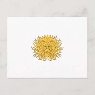 Helios Greek God of Sun Head Drawing Colour Postcard