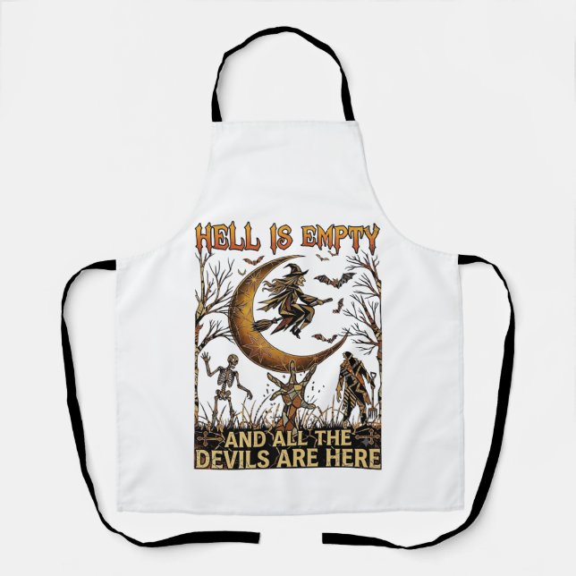 Hell Is Empty Halloween Witch Crescent Moon Skelet Apron (Front)