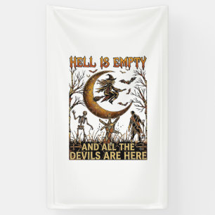 Hell Is Empty Halloween Witch Crescent Moon Skelet Banner