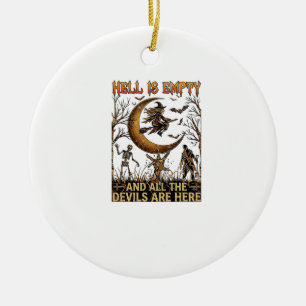 Hell Is Empty Halloween Witch Crescent Moon Skelet Ceramic Ornament