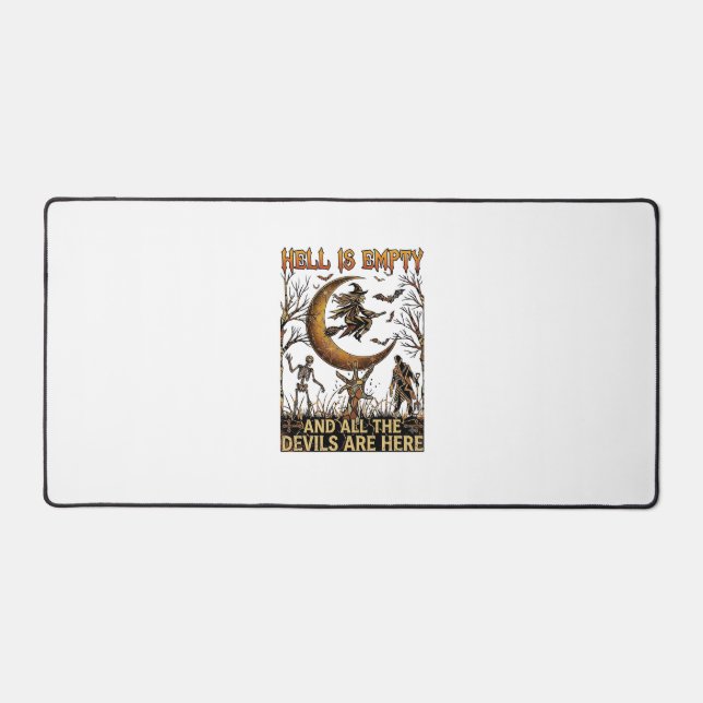Hell Is Empty Halloween Witch Crescent Moon Skelet Desk Mat (Front)