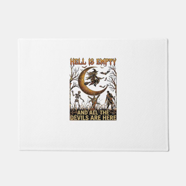 Hell Is Empty Halloween Witch Crescent Moon Skelet Doormat (Front)