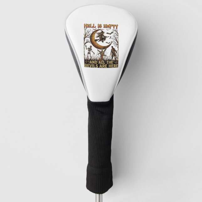 Hell Is Empty Halloween Witch Crescent Moon Skelet Golf Head Cover (Front)