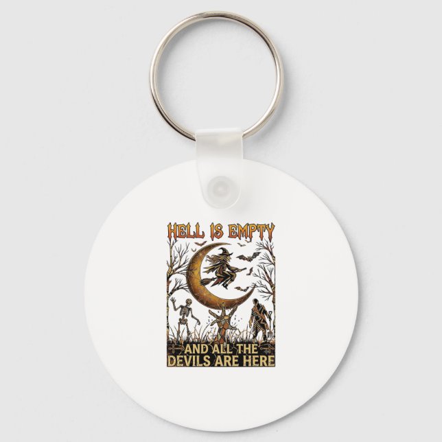 Hell Is Empty Halloween Witch Crescent Moon Skelet Key Ring (Front)