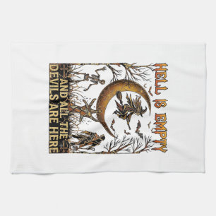 Hell Is Empty Halloween Witch Crescent Moon Skelet Tea Towel