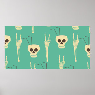Hell party seamless pattern. Human skulls as goble Poster