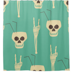 Hell party seamless pattern. Human skulls as goble Shower Curtain