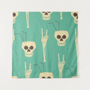 Hell party seamless pattern. Human skulls as goble Tapestry