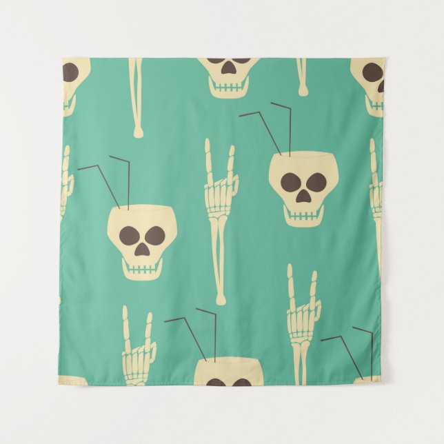 Hell party seamless pattern. Human skulls as goble Tapestry (Front)