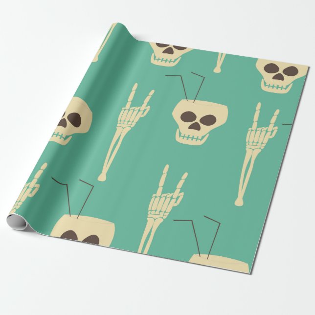 Hell party seamless pattern. Human skulls as goble Wrapping Paper (Unrolled)
