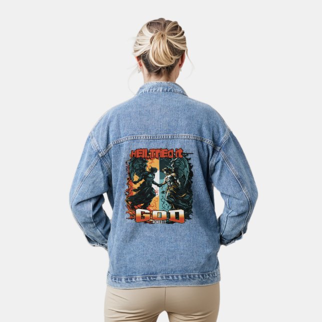 Hell Tried It God Denied It Christian Faith Denim Jacket (Model)