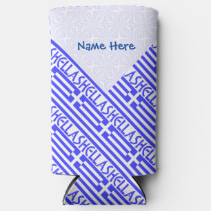 Hellas and Greek Flag Tiled Blue Personalisation  Seltzer Can Cooler