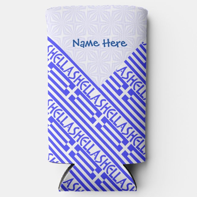 Hellas and Greek Flag Tiled Blue Personalisation  Seltzer Can Cooler (Front)