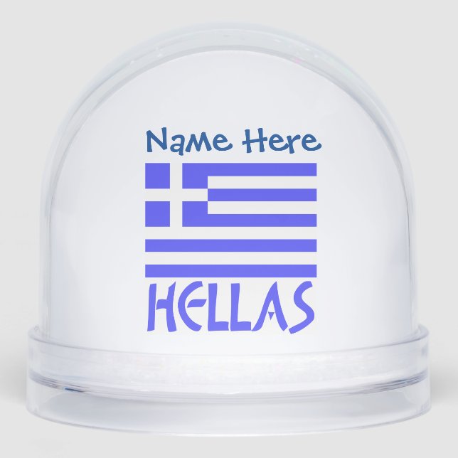 Hellas Greek Flag Blue Personalised  Snowglobe (Front)