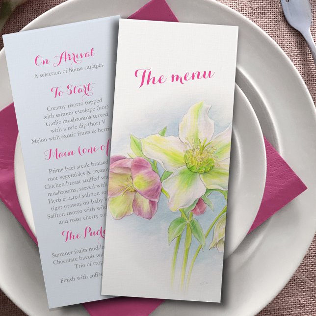 Hellebore art wedding or spring event dinner menu (Creator Uploaded)