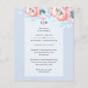 Hellebore Blue Red Wedding Ceremony BUDGET Invite Flyer