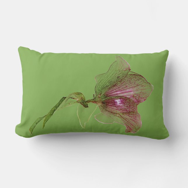 Hellebore botanical flower green purple lumbar cushion (Front)