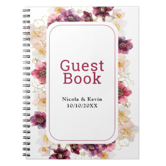 Hellebore Floral Burgundy Wedding Guest Book