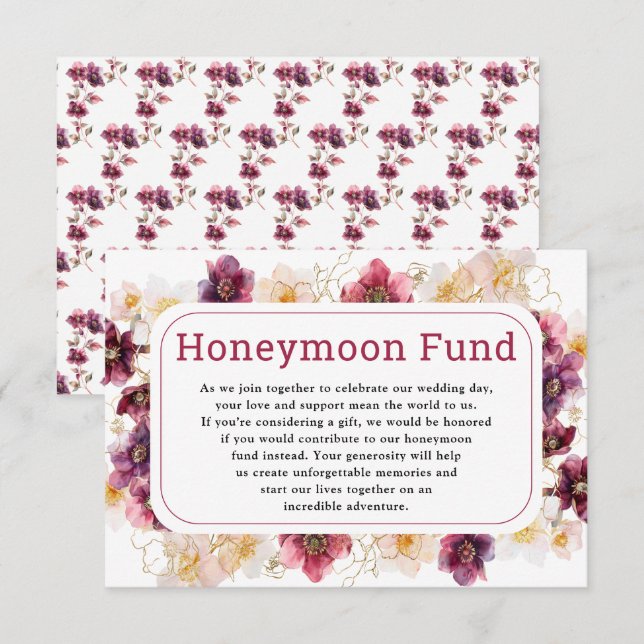 Hellebore Floral Burgundy Wedding Honeymoon Fund Enclosure Card (Front/Back)