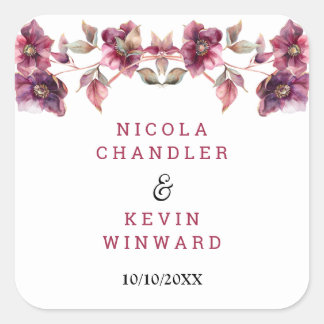 Hellebore Floral Burgundy Wedding Thank You Square Sticker