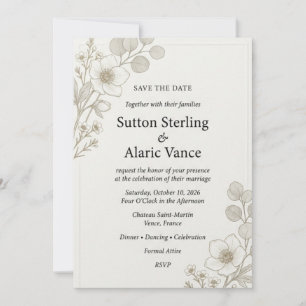 Hellebore Flowers, Eucalyptus Leaves, Minimalist B Invitation