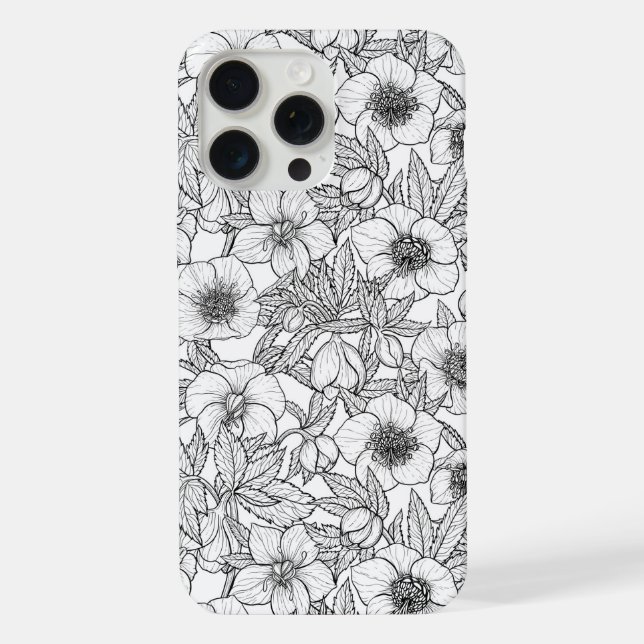 Hellebores in black and white iPhone case (Back)