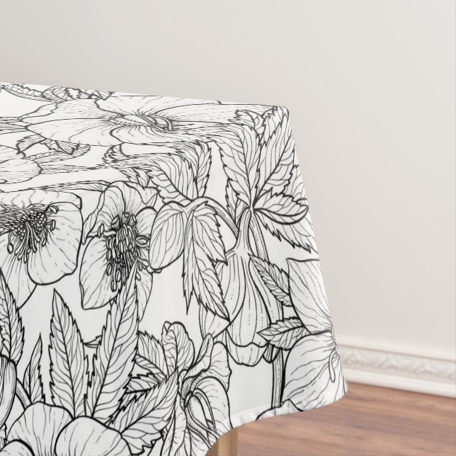 Hellebores in black and white tablecloth (In Situ)