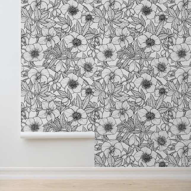 Hellebores in black and white wallpaper (Application)