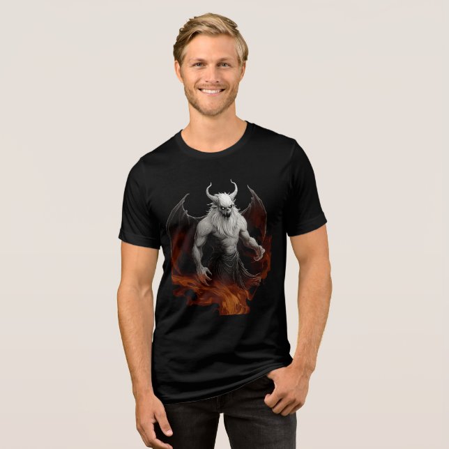 Hellfire Demon with Wings and Horns Tri-Blend Shirt (Front Full)