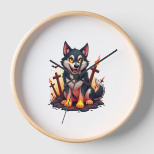 Hellhound Husky Dog Clock