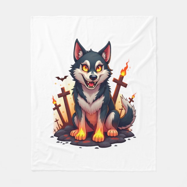 Hellhound Husky Dog Fleece Blanket (Front)