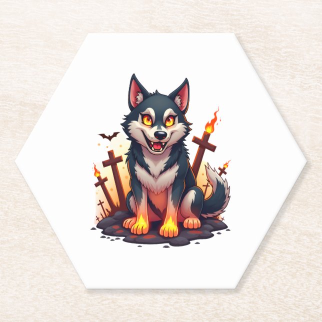 Hellhound Husky Dog Paper Coaster (Front)