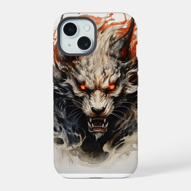 Hellish Beast Ink Painting iPhone 15 Case (Back)