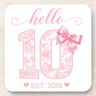 Hello 10 Birthday Pink Hello 10 Custom Year Coaster